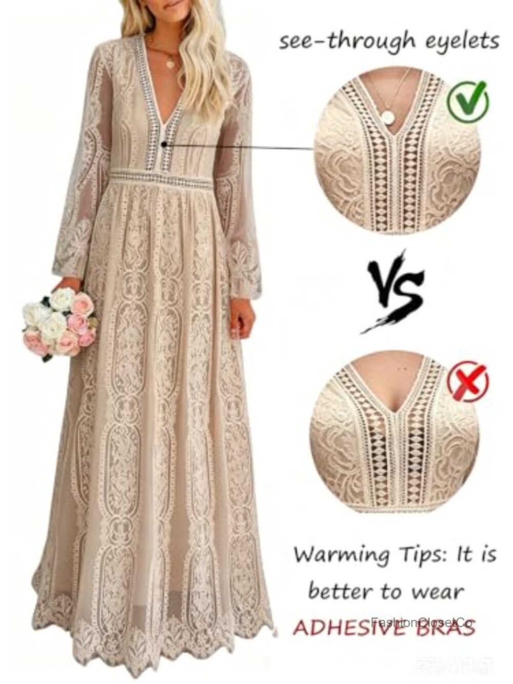 Women Lace Maxi Wedding Dress V-Neck Long Sleeve Formal Evening Gown - Picture 3 of 4
